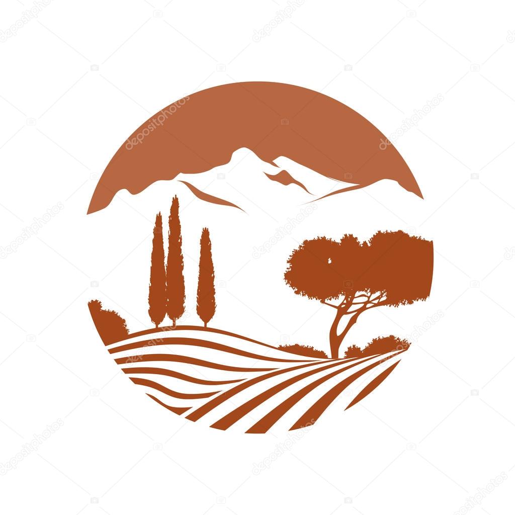 Vector illustration of an italian or mediterranean landscape with mountains