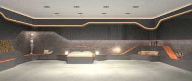 3D render öncü lüks fütüristik modern iç mekan tasarımları yatak odası