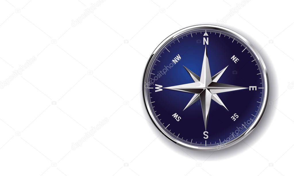 Glossy chromey metallic vector compass rose clip art symbol isolated on white background