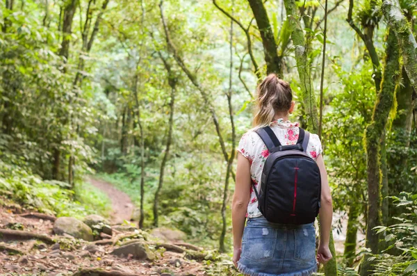Büyük kavram Trail, genç kadının yürüyüş arkadan görünüm.