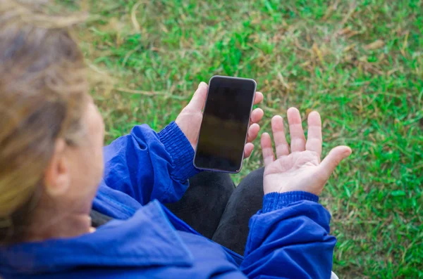 Senior Woman Elderly Problems Use Smartphone Uses Technology Internet — Stock Photo, Image