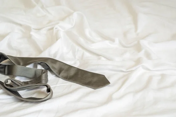 Gray Tie Thrown Top Bed White Sheet — Stock Photo, Image