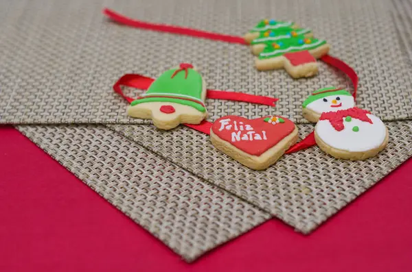 Grande Fundo Férias Biscoitos Natal Mesa — Fotografia de Stock