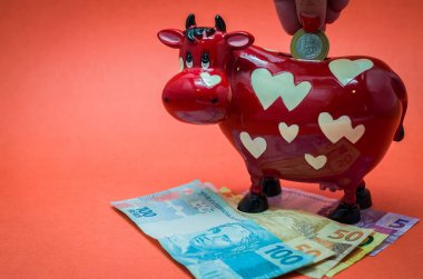 Tatiller, Brezilya para inek banka, gerçek para, defter ve kalem ekleme için ekonominin büyük kavram.