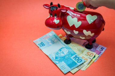 Tatiller, Brezilya para inek banka, gerçek para, defter ve kalem ekleme için ekonominin büyük kavram.