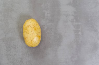 Sağlıklı yeme, patates gri arka plan üzerinde büyük kavram beton cilalı.