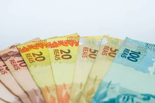 Brasilianska Real Anteckningar Brasilianska Pengar — Stockfoto