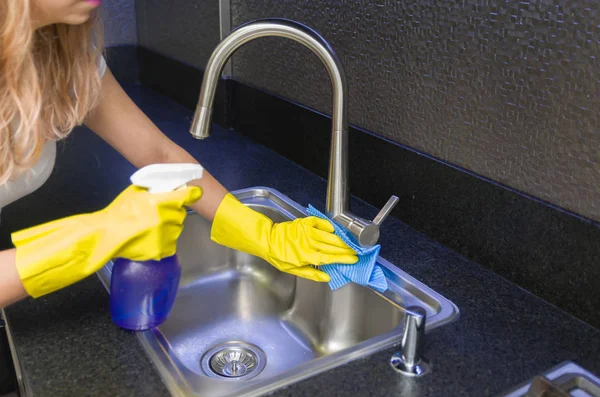 Great Concept Domestic Cleaning Woman Cleaning Sink — Stock Photo, Image