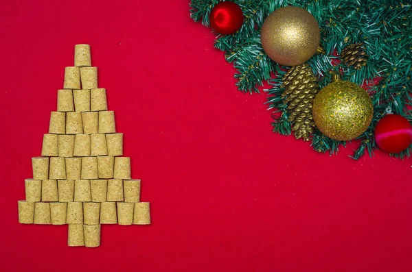 Fondo Con Tema Navidad Árbol Navidad Con Corchos Vino Sobre — Foto de Stock