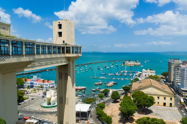 View of the Lacerda Elevator and the Todos os Santos Bay in Salv Stock Image