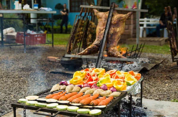 Meat Vegetable Exhibition Barbecue Known Parrilla Typical Barbecue South Latin — Stock Photo, Image