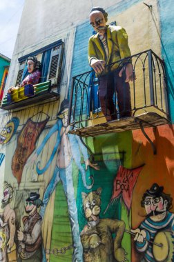 Buenos Aires, Arjantin, 28 Aralık 2015: Caminito 'nun parlak renkleri, Buenos Aires' in La Boca mahallesindeki renkli sokak müzesi - Güney Amerika