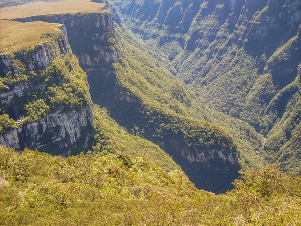 Fortaleza Kanyonu 'nun güzel manzarası ve yeşil yağmur ormanı, Cambara do Sul, Rio Grande do Sul, Brezilya