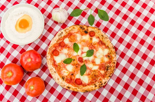 Great Background Culinary Themes Handmade Pizza Daisy Flavor Checkered Italian — Stock Photo, Image