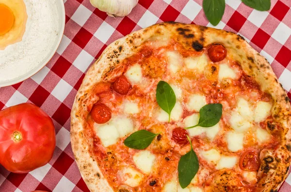 Great Background Culinary Themes Handmade Pizza Daisy Flavor Checkered Italian — Stock Photo, Image