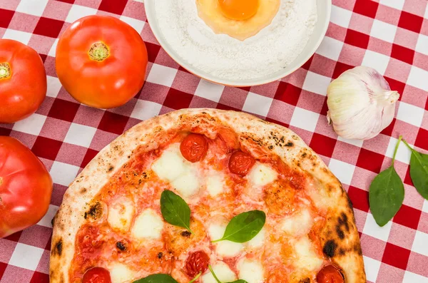 Great Background Culinary Themes Handmade Pizza Daisy Flavor Checkered Italian — Stock Photo, Image