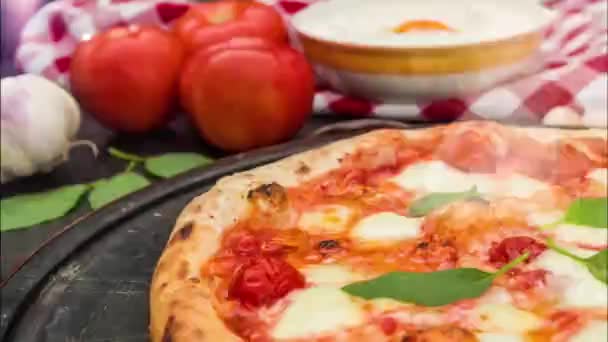 Grande Fundo Para Temas Culinários Pizza Italiana Quente Cima Forma — Vídeo de Stock