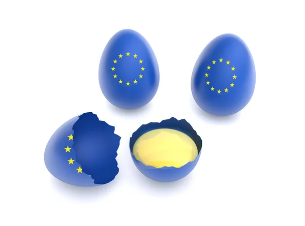 Vejce Hvězd Vlajky Evropské Unie Rozbité Vajíčko Popředí — Stock fotografie