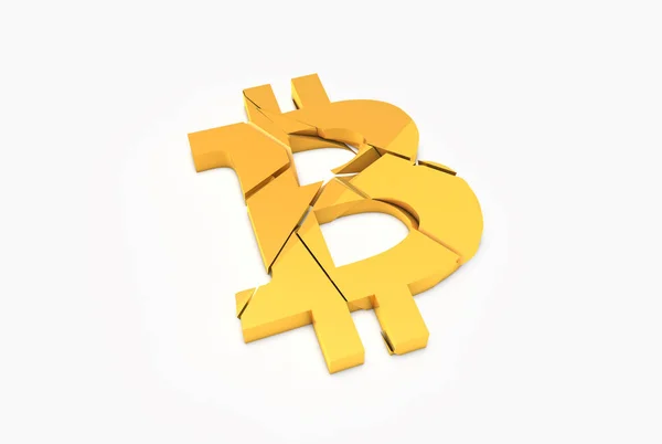 Brisé Bitcoin Logo Diminution Concept Taux Change Bitcoin Crypto Monnaie — Photo