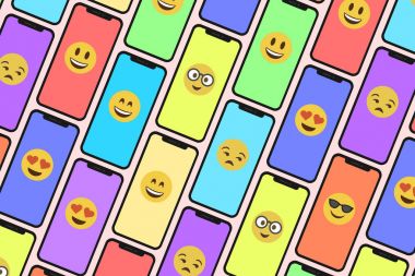 Akıllı telefonlar ve emoji emoticons yapılan bir desen sorunsuz animasyon. 