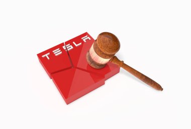 Daraltılmış plaka word Tesla ve hâkim'in çekiç (tokmak) ile. Tesla Motors Amerikan elektrik-otomobil üreticisidir. 