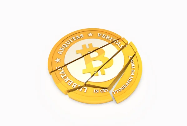 Brisé Morceaux Bitcoin Diminution Concept Taux Change Bitcoin Crypto Monnaie — Photo