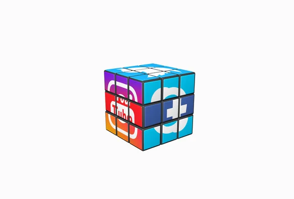 Social Media Ikonok Oldalon Rubik Kocka — Stock Fotó