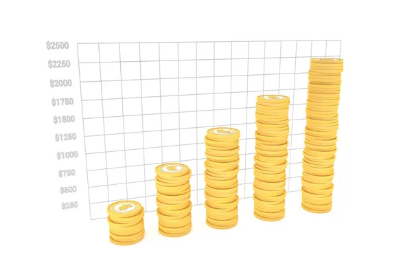Altın Bitcoin yığınları ile adımları artan grafik oluşturur. Fiyat grafiği arka plan kılavuzda. Bitcoin fiyat değişim kavramı.
