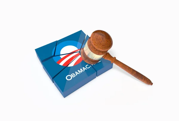 Collapsed Plate Obama Care Symbol Text Label Judge Hammer Gavel — Stock Photo, Image