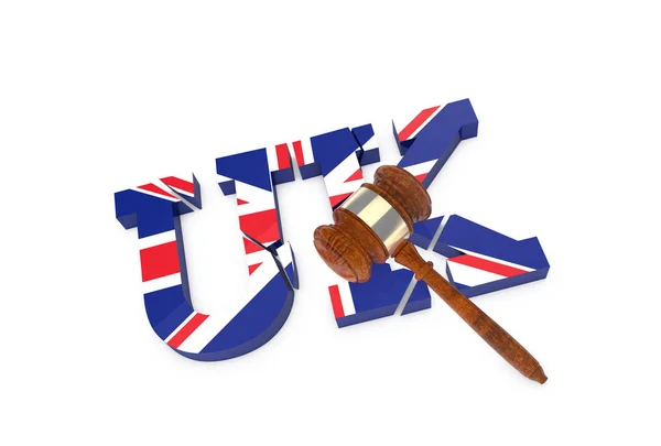 Gebroken Letters Met Groot Brittannië Vlag Patroon Een Hamer Rechter — Stockfoto