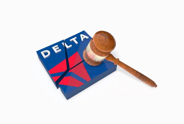 Delta logo ve hâkim'in çekiç (tokmak ile daraltılmış plaka).