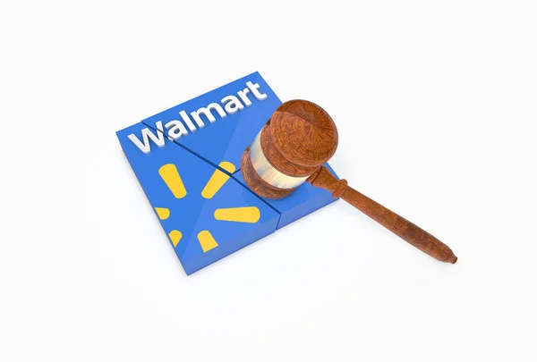 Placa Colapsada Con Logo Walmart Martillo Juez Gavel — Foto de Stock
