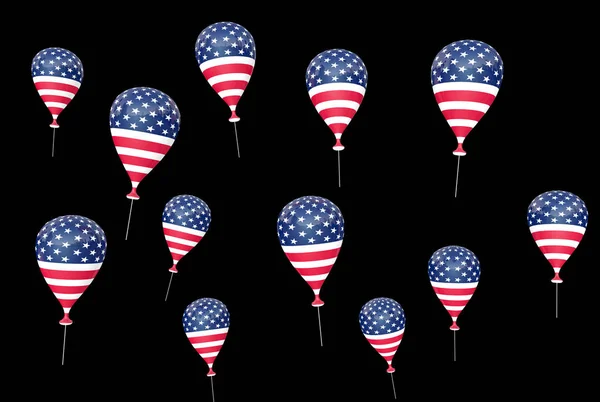 Shiny Patriotic Balloons American Flag Design Flying Sky Celebration 4Th — Stock Photo, Image