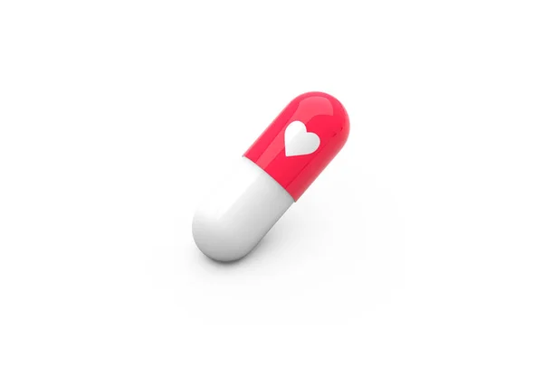 Medizin Pille Mit Herz Symbol Darauf Wie Ein Knopfzeichen Social — Stockfoto