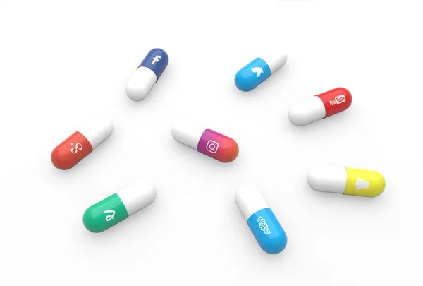 Färgglada Piller Med Ikoner Populära Sociala Medier Apps Sociala Medier — Stockfoto
