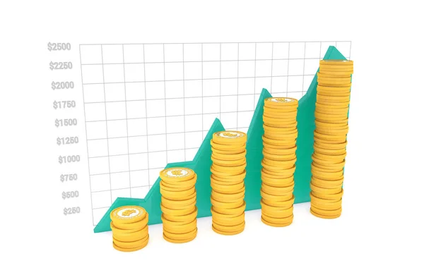 Golden Bitcoin Stacks Composent Graphique Avec Des Étapes Croissantes Grille — Photo