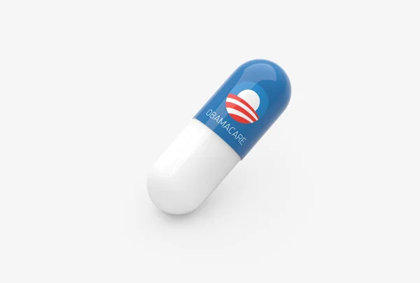 Píldora Médica Con Símbolo Obama Care Una Etiqueta Texto —  Fotos de Stock