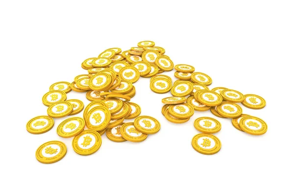 Bir sürü altın bitcoins. Dijital cryptocurrency tasarruf kavramı.