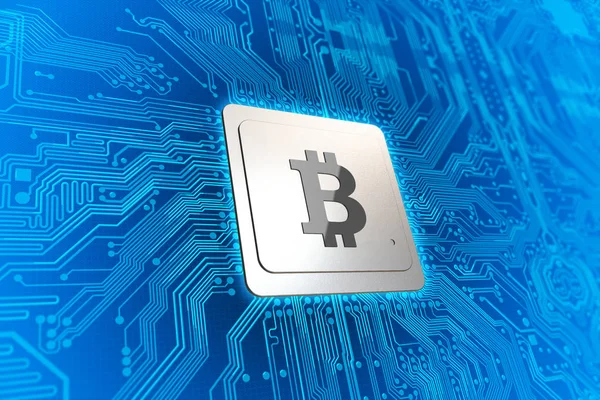 Carte Circuit Informatique Avec Cpu Logo Bitcoin Blockchain Crypto Monnaie — Photo