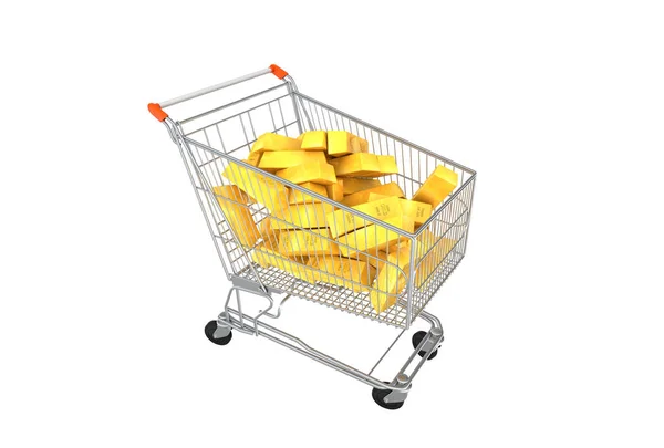 Shopping Cart Full Fine Gold Bars — Stock Photo, Image