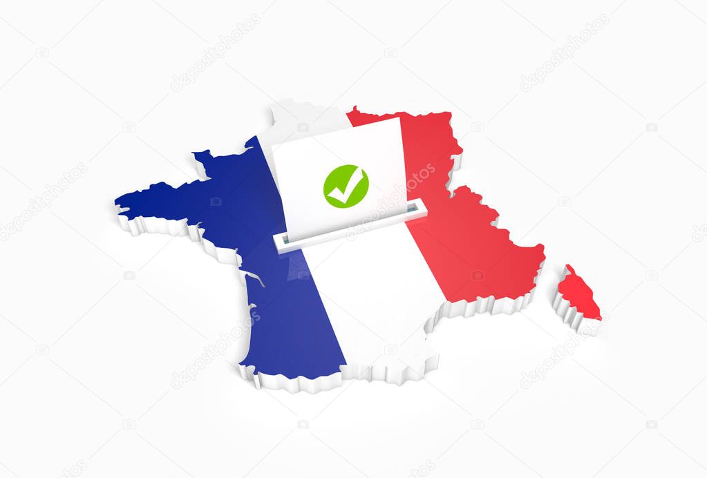 Map of France with ballot paper for voting.