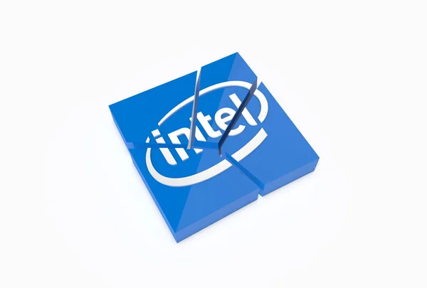 Intel logosu ile kırık tabak. Marka itibar kavramı.