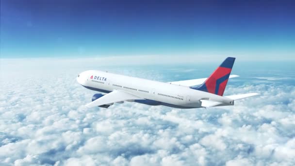 Боїнг 777 Комерційних Пасажирський Літак Летить Високо Небо Над Хмарами — стокове відео