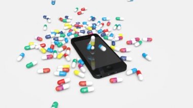 Hapları simgeler en popüler sosyal medya Apps ile bir akıllı telefon düşmek. Mobil sosyal medya bağımlılık kavramı.