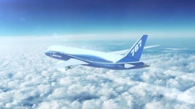 Boeing 787 Dreamliner ticari yolcu uçağı yüksek gökyüzünde uçan. Bir Amerikan uzun mesafe, orta boy gövdeli, çift motorlu jet yolcu uçağı Boeing 787 olduğunu.