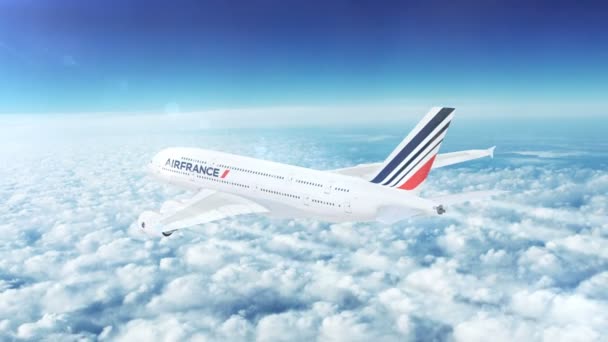 Air France Airbus A380 Avião Passageiros Voando Alto Acima Dos — Vídeo de Stock