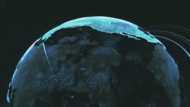 Spinning globe planétaire futuriste faite de particules 