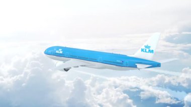 Havadan görünümü, Klm Royal Dutch Havayolları Boeing 777 Schiphol Uluslararası Havaalanı pist yaklaşım.