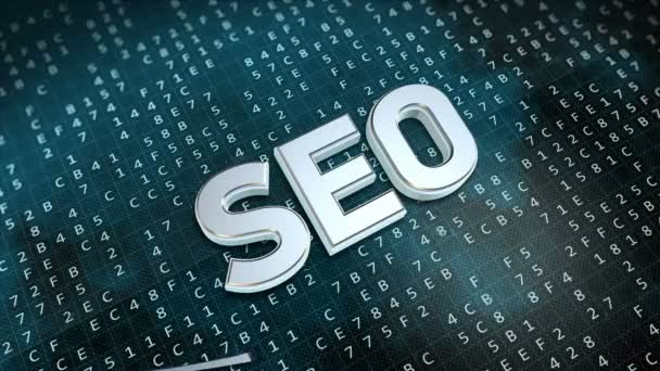 Seo Search Engine Optimization Texto Rótulo Com Matriz Hex Segundo — Vídeo de Stock