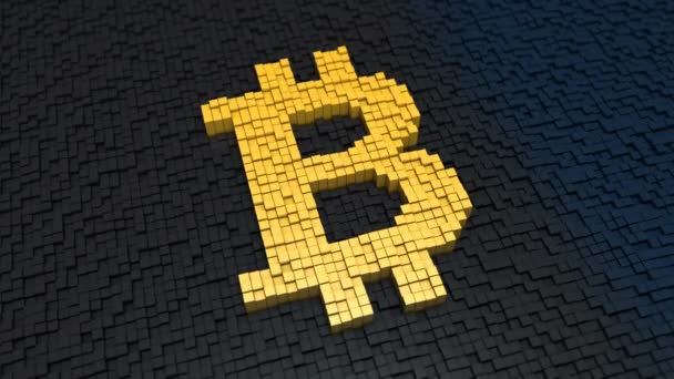 Bitcoin Logo Gemaakt Van Kubussen Mozaïek Patroon Cryptografie Digitale Valuta — Stockvideo